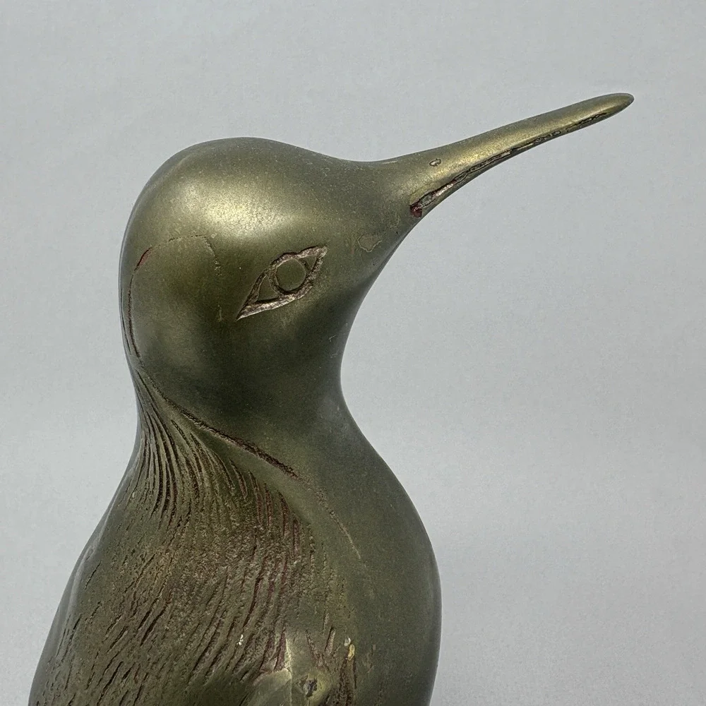 Vintage Brass Penguin Bird Statue Figurine 7.5” Ornate Metal Aged Patina